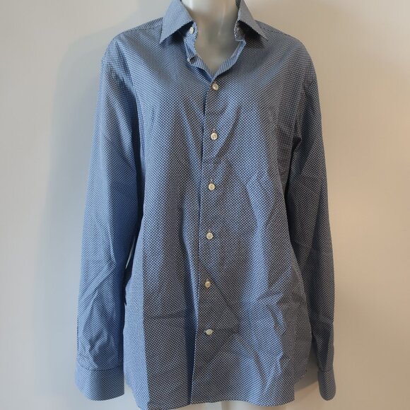 Mens ETON Blue, White Design Button Down Shirt 44/17 1/2 - Picture 1 of 8